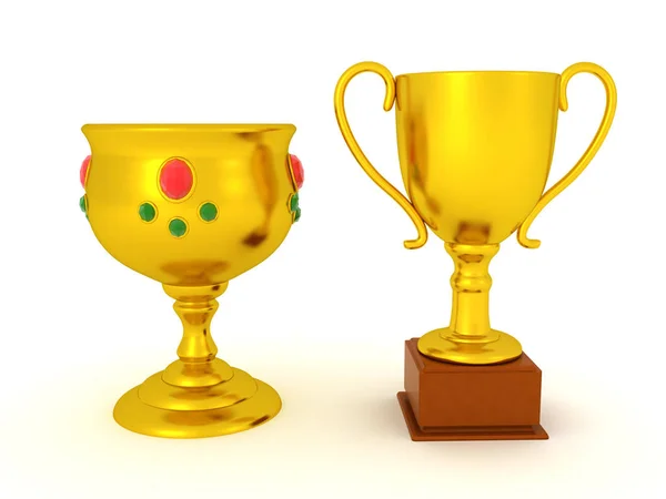 3D Rendering of gold cup and goblet — 图库照片