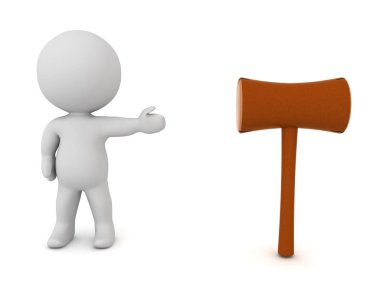 3D Tahta Tokmak Gösteren Karakter