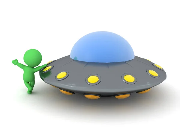 3D Lille grøn hælder på UFO - Stock-foto