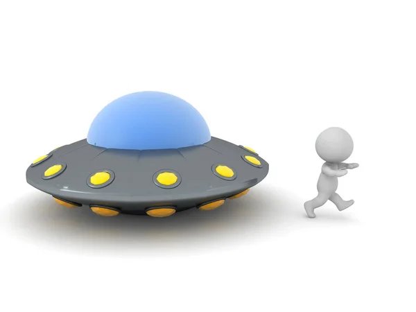 3D karakter menekül Ufo — Stock Fotó