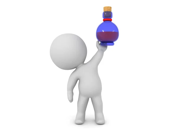 Character Sollevare Una Bottiglia Pozione Becher Rendering Isolato Bianco — Foto Stock