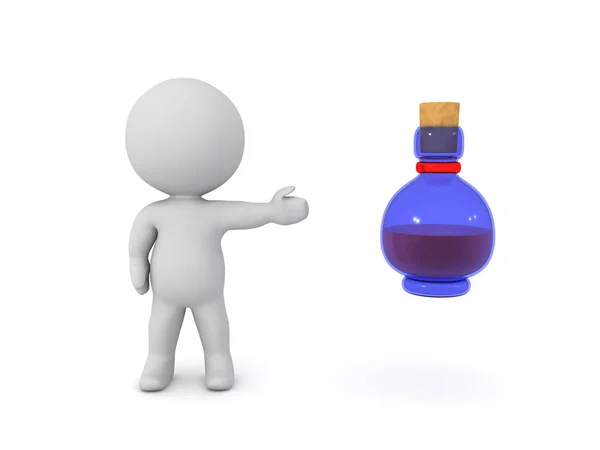 Personaggio Che Mostra Bottiglia Pozione Becher Rendering Isolato Bianco — Foto Stock