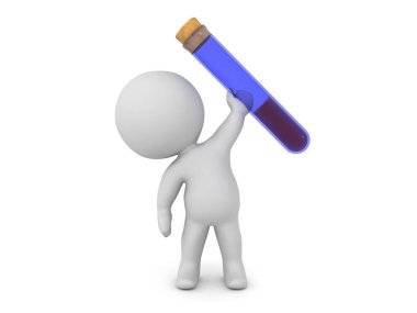 İçinde sıvı olan 3 boyutlu bir şişe yükseltiyorum. 3d görüntüleme beyaz üzerine izole edildi.