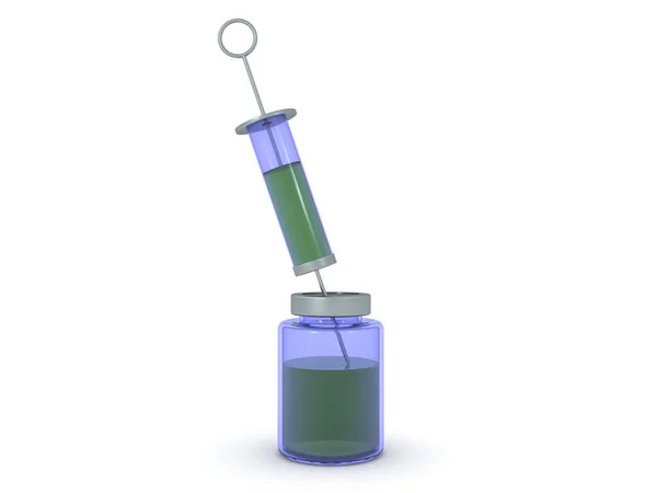 Rendering Syringe Vaccine Serum Bottle Rendering Isolated White — Stock Photo, Image