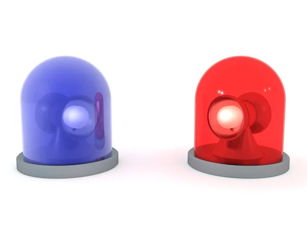 3D红色和蓝色紧急闪光灯塔的渲染 3D在白色上孤立的渲染 — 图库照片