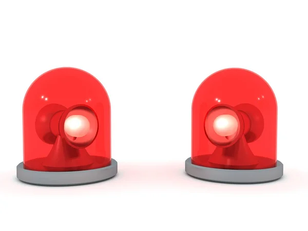 2つの赤い点滅緊急光ビーコンの3Dレンダリング 白で隔離された3Dレンダリング — ストック写真