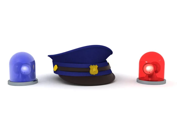 Representación Luces Policía Rojas Azules Sombrero Policía Medio Representación Aislada — Foto de Stock