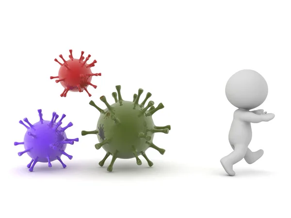 Personagem Fugindo Germes Vírus Bactérias Rendering Isolado Branco — Fotografia de Stock
