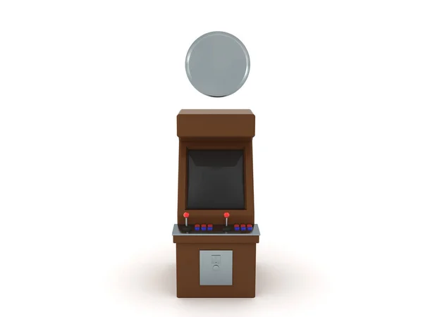 Rendering Arcade Cabinet Silver Quarter Coin Rendering Isolated White — Stock Photo, Image