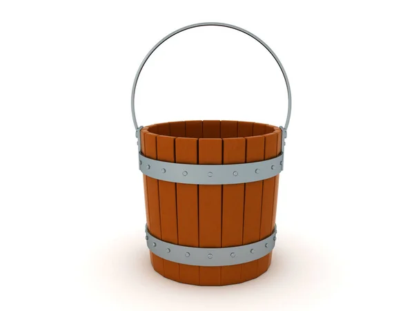 Rendering Wooden Bucket Rendering Isolated White — Stock Photo, Image