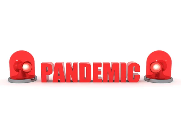 Red Tekst Zegt Pandemie Met Noodverlichting Eromheen Rendering Geïsoleerd Wit — Stockfoto