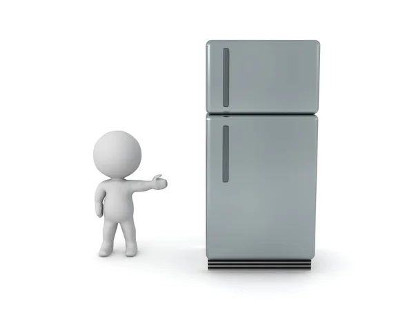 Character Showing Refrigerator Rendering Isolated White — Stock Photo, Image