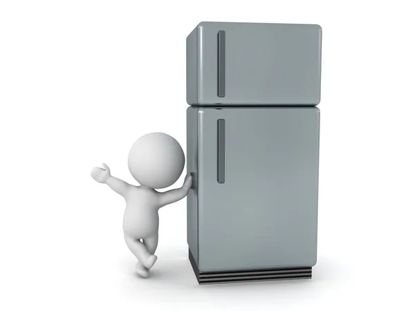 Персонаж Спирається Холодильник Рендерингу Ізольовано Білому — стокове фото