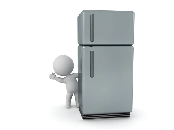 Charakter Winkt Von Hinten Kühlschrank Rendering Isoliert Auf Weiß — Stockfoto