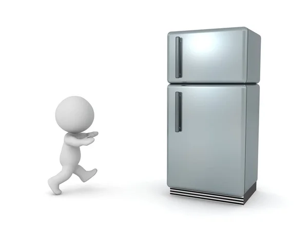 Figur Läuft Auf Den Kühlschrank Rendering Isoliert Auf Weiß — Stockfoto