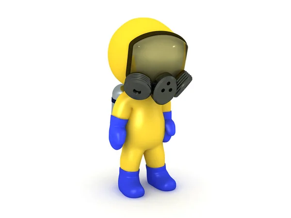 Personagem Vestindo Terno Hazmat Máscara Gask Rendering Isolado Branco — Fotografia de Stock