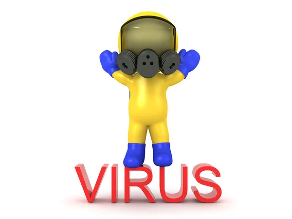 Figur Die Eine Gefahrenmatte Trägt Die Oben Auf Dem Virustext — Stockfoto