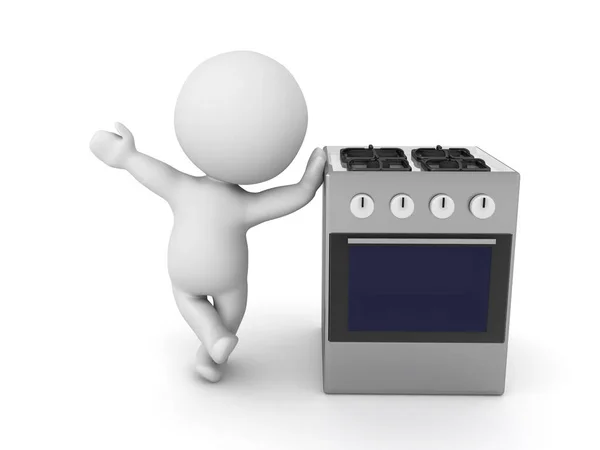 Character Leaning Stove Rendering Isolated White — Stock Photo, Image