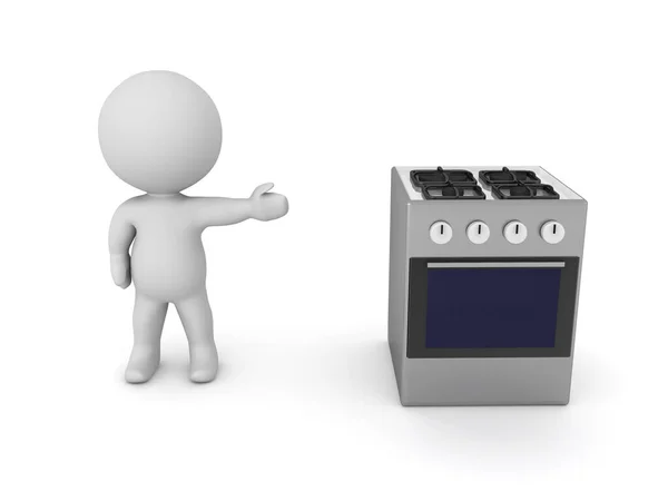 Character Showing Stove Rendering Isolated White — Stock Photo, Image