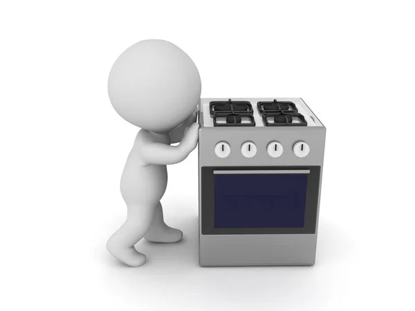 Character Pushing Stove Rendering Isolated White — Stock Photo, Image