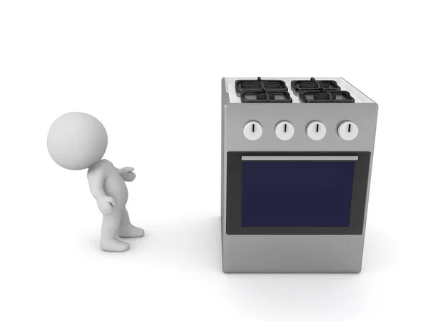 Character Looking Large Stove Rendering Isolated White — Stock Photo, Image