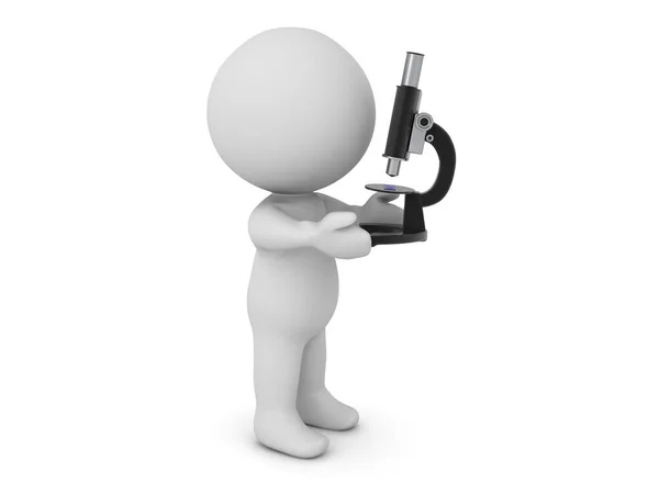 Character Holding Microscope Rendering Isolated White — Stock Photo, Image