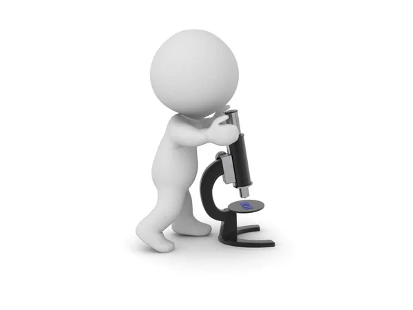 Character Using Microscope Rendering Isolated White — Stock Photo, Image