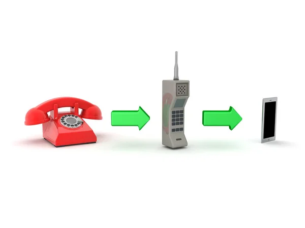 Rendering Trzech Różnych Telefonów Rendering Izolowany Białym — Zdjęcie stockowe