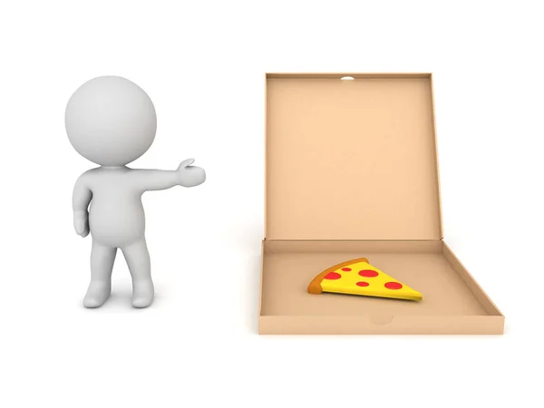 Personagem Mostrando Caixa Pizza Rendering Isolado Branco — Fotografia de Stock