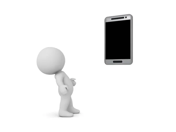 Postać Patrząc Ogólny Smartfon Rendering Izolowany Białym — Zdjęcie stockowe
