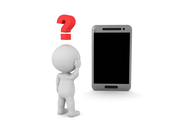 Character Looking Curious Generic Smartphone Rendering Isolated White — Stock Photo, Image