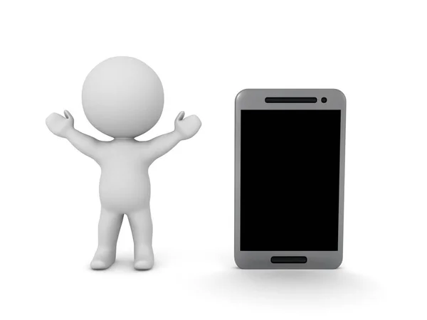 Happy Character Next Generic Smartphone Rendering Isolated White — Stock Photo, Image
