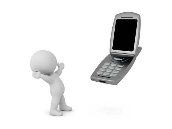 Character Looking Excited Flip Phone Rendering Isolated White — Stock Photo, Image