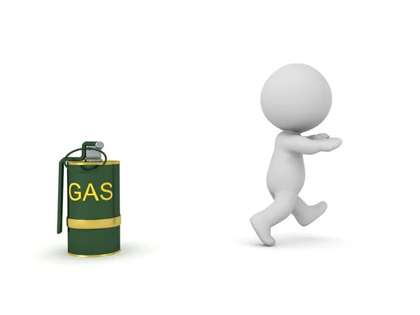 Character Running Away Gas Grenade Rendering Isolated White — Stock Photo, Image