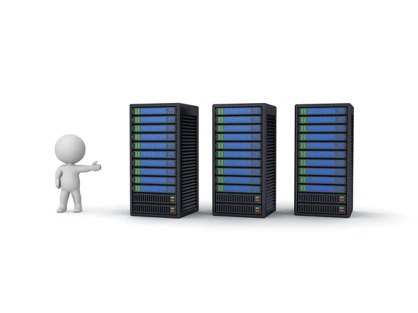 Karakter Toont Drie Serverracks Rendering Geïsoleerd Wit — Stockfoto