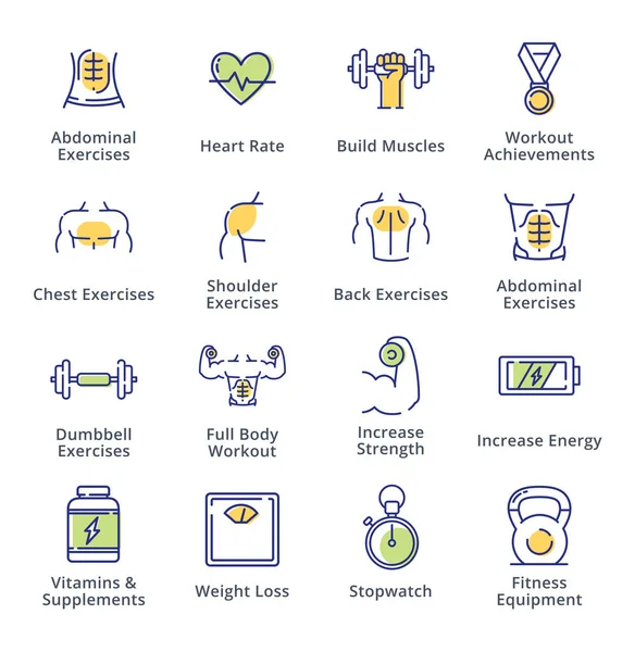 Estilo de vida saludable - Iconos de entrenamiento - Serie Esquema — Archivo Imágenes Vectoriales