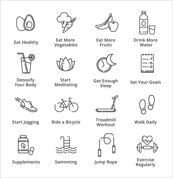Iconos de estilo de vida saludable - Serie Esquema — Vector de stock