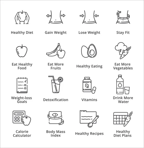 健康的生活方式-节食图标-大纲系列 — 图库矢量图片