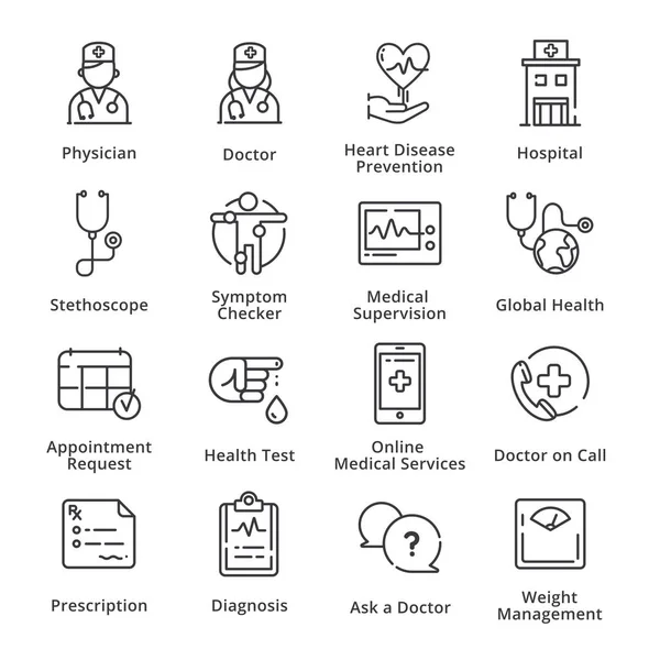 Icônes médicales et de soins de santé Set 1 - Série de contours — Image vectorielle