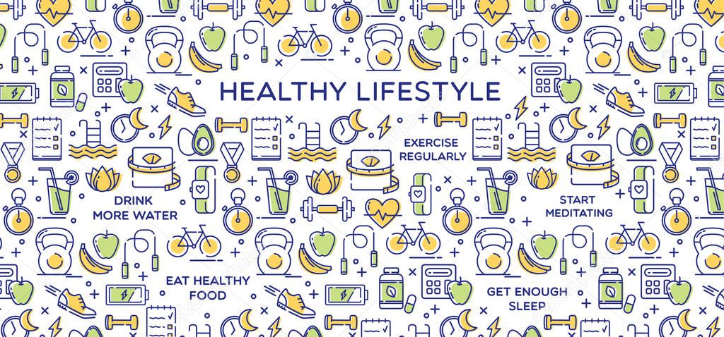Healthy Lifestyle Vector Illustration, Dieting, Fitness & Nutrition