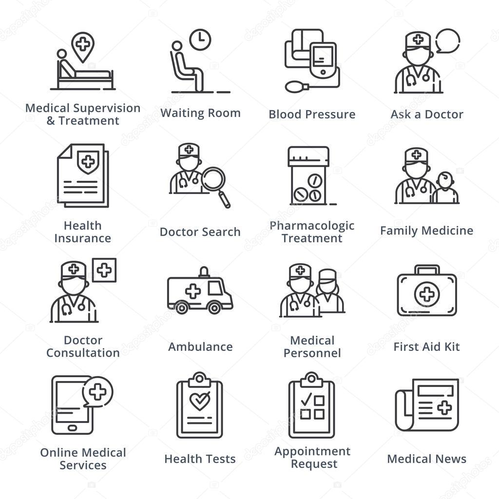 Black Medical & Health Care Icons Set 2 - Outline Series