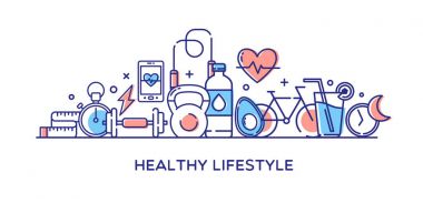Sağlıklı yaşam vektör çizim, diyet, Fitness ve beslenme