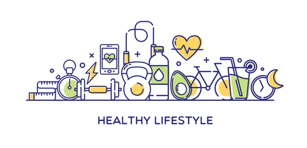 Darstellung eines gesunden Lebensstils, Ernährung, Fitness & Ernährung — Stockvektor