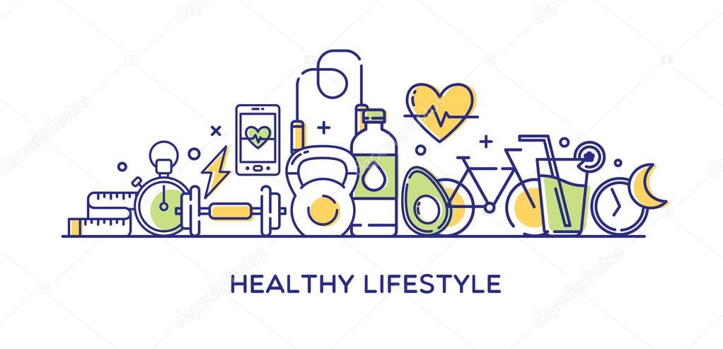 Healthy Lifestyle Vector Illustration, Dieting, Fitness & Nutrition