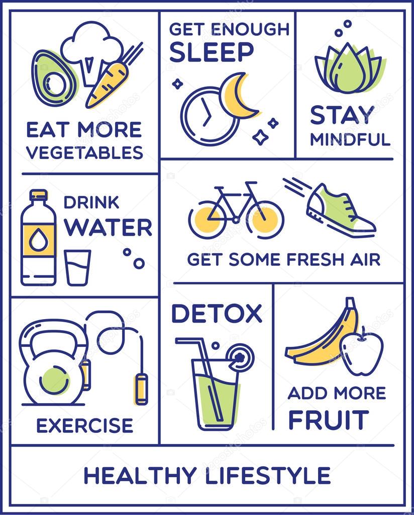 Healthy lifestyle poster, dieting, fitness and nutrition. — Stock