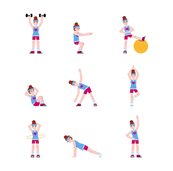 Woman Doing Series Exercises Workout Routine — Stock Vector