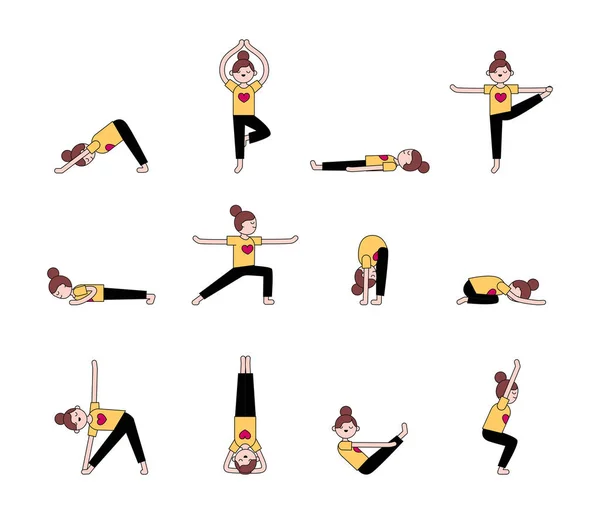 Kız Pratiği Yoga Yoga Poses Egzersizleri Sağlıklı Yaşam Tarzı Vektör Grafikler