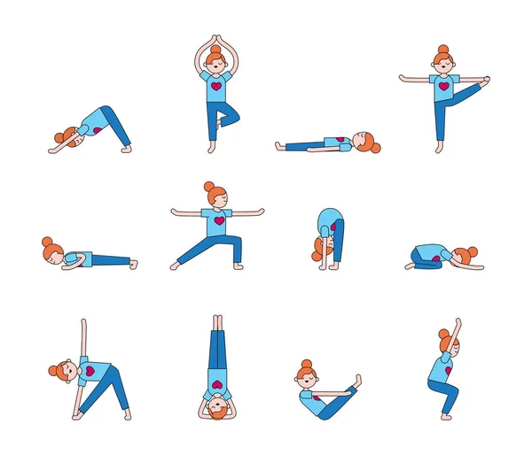 Kız Pratiği Yoga Yoga Poses Egzersizleri Sağlıklı Yaşam Tarzı Telifsiz Stok Illüstrasyonlar