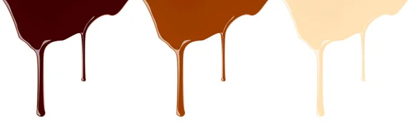 融化的浓巧克力或牛奶巧克力糖浆，泄漏在白色背景上的一套 — 图库矢量图片