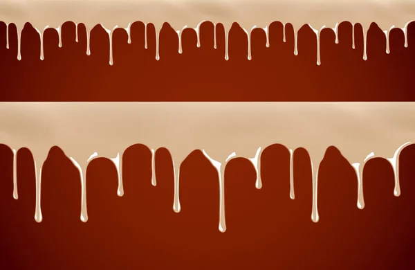 Jarabe de chocolate derretido con fugas en la costura del vector de fondo blanco — Vector de stock